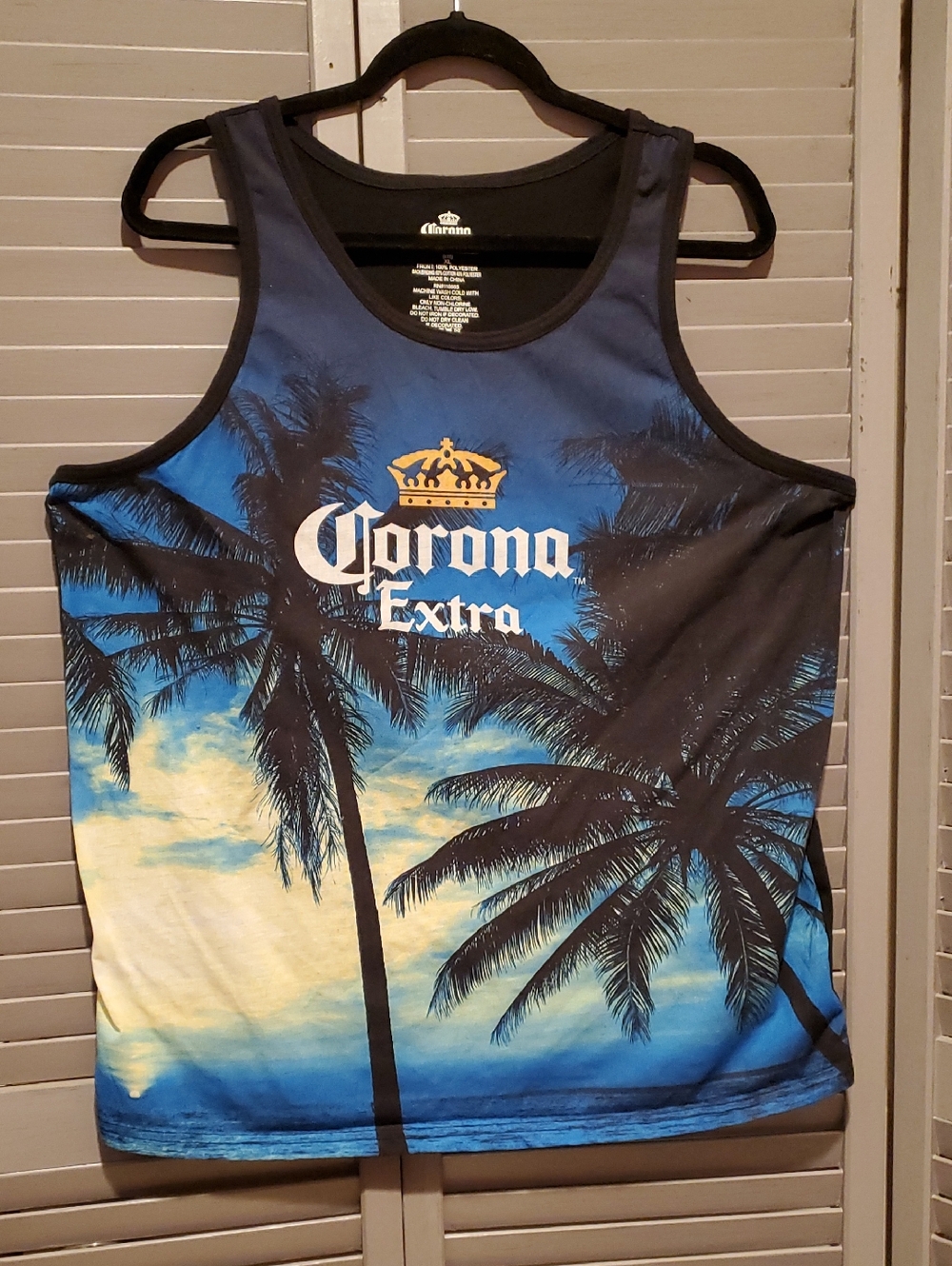 Corona Palm Tree Sunset Tank Top - Blue Yellow Black Size XL